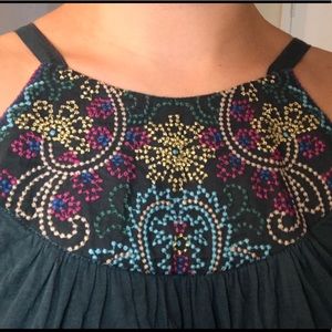 Embroidered teal tank top